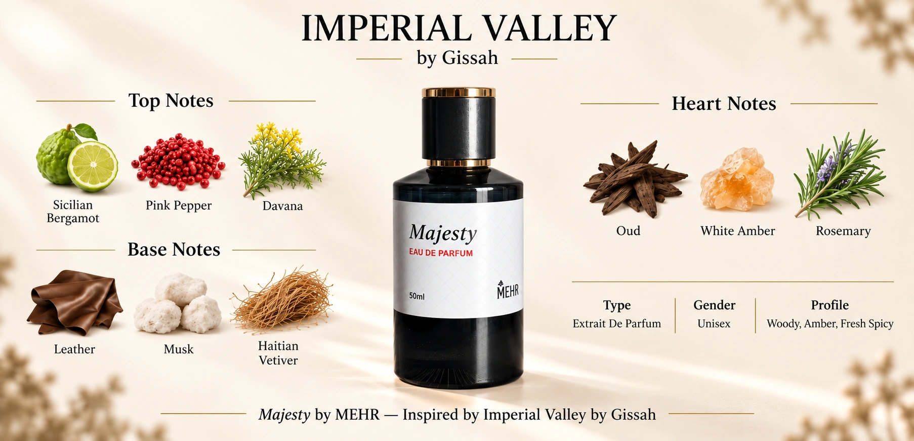 MAJESTY — top, heart, and base notes