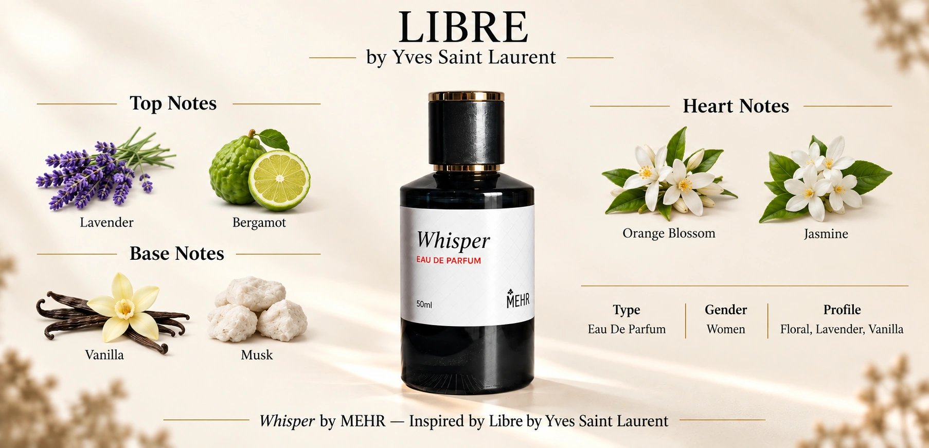 WHISPER — top, heart, and base notes